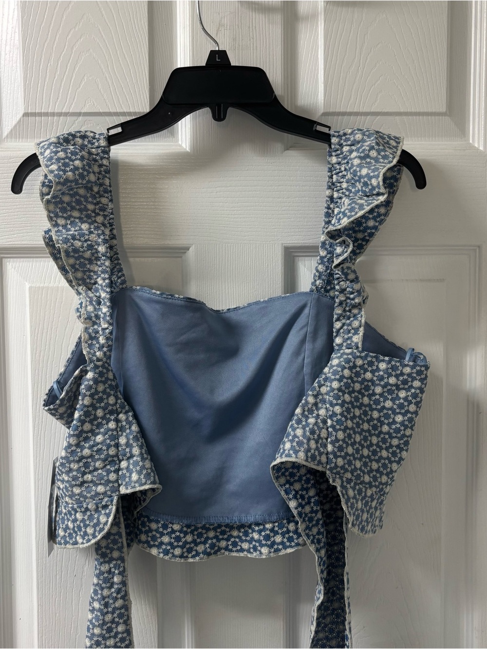 Cottagecore Blue Floral Ruffle Strap Tie-Back Crop Top Women’s Size XL NWT - Picture 9 of 9